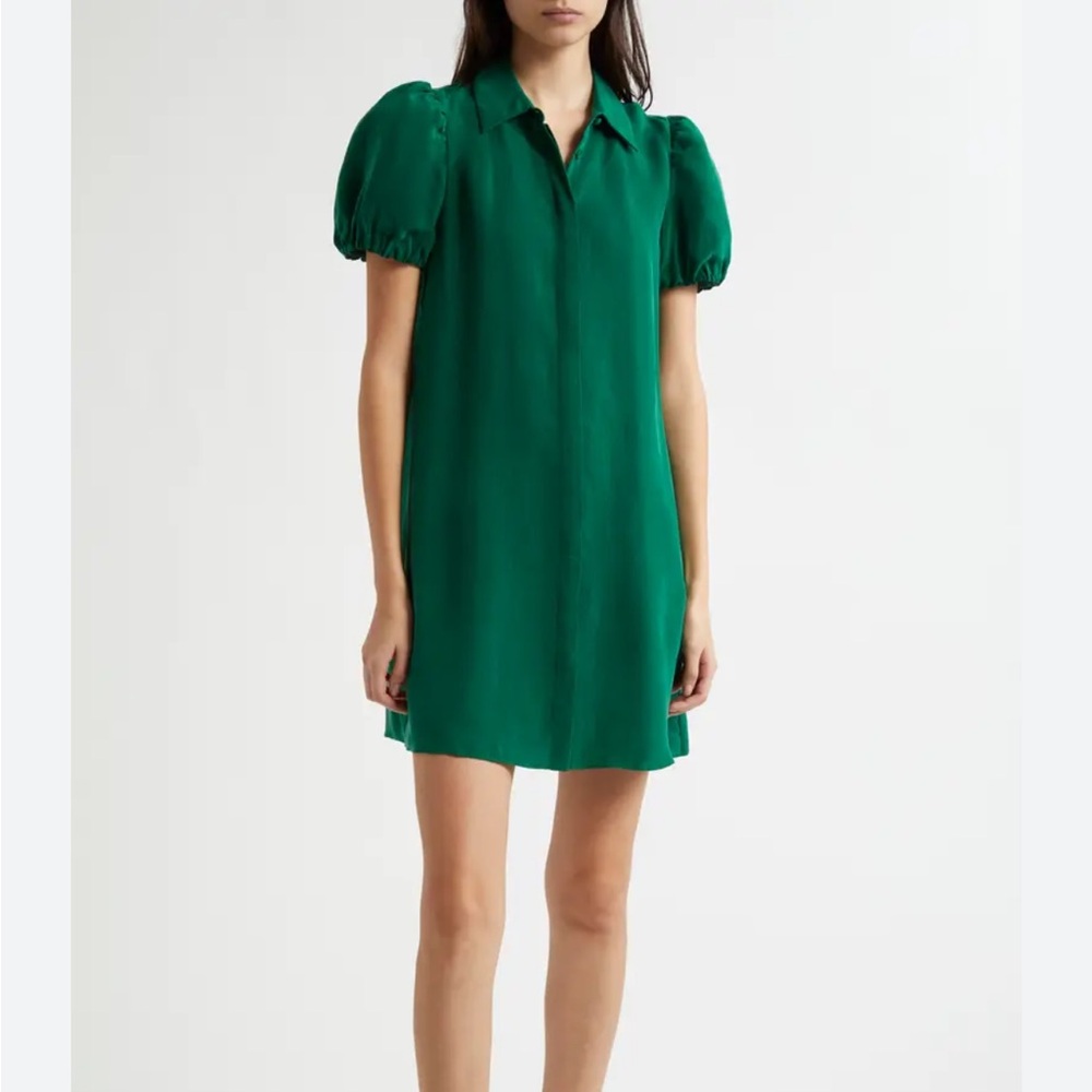 Alice + Olivia Jem Puff Sleeve Mini Shirtdress Forest Green Size Small